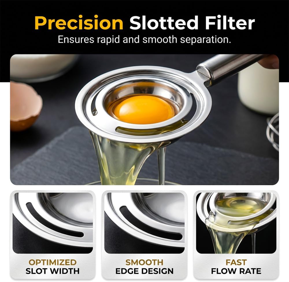 Egg Yolk Separator, Stainless Steel Egg Yolk Separation Tool, Egg Sifting Filter Divider with Hook for Baking & Cooking Kitchen Gadget (1PC) - Image 6
