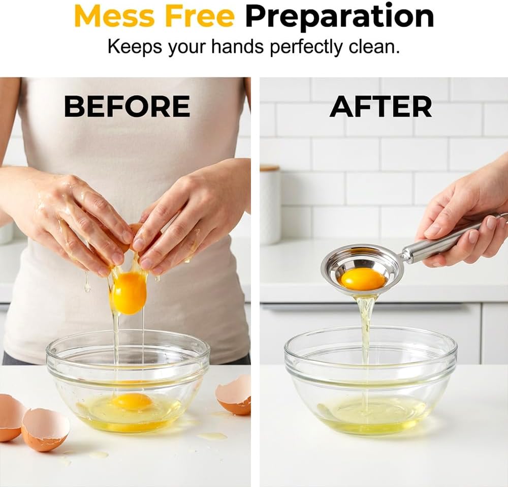 Egg Yolk Separator, Stainless Steel Egg Yolk Separation Tool, Egg Sifting Filter Divider with Hook for Baking & Cooking Kitchen Gadget (1PC) - Image 7