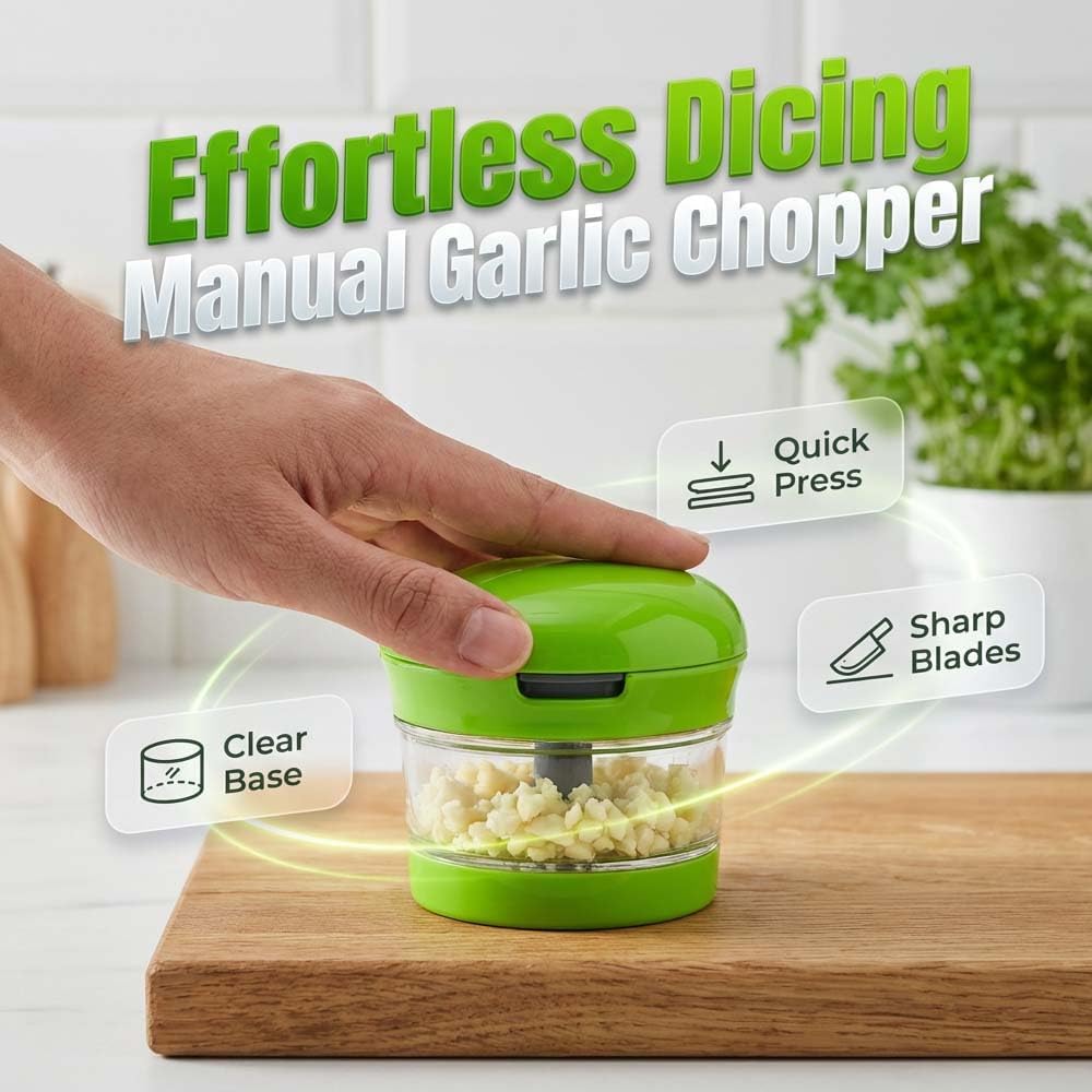 Mini Garlic Chopper and Press with Storage Container, Manual Garlic Mincer Crher Cutter, Premium Stainless Steel Blades, Handheld Compact Kitchen Gadget for Garlic, Ginger & Small Herbs (3PCS) - Image 2