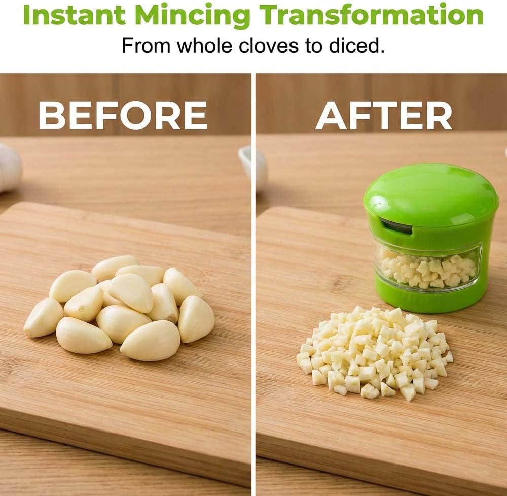 Mini Garlic Chopper and Press with Storage Container, Manual Garlic Mincer Crher Cutter, Premium Stainless Steel Blades, Handheld Compact Kitchen Gadget for Garlic, Ginger & Small Herbs (3PCS) - Image 5