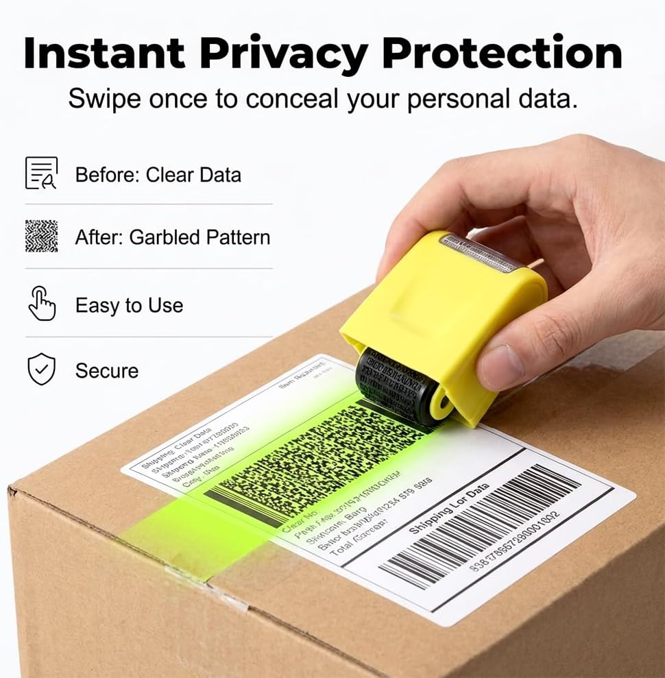 3PCS Identity Theft Protection Roller Stamp, Privacy Security Stamp for Confidential Information, Blackout Roller for Mail, Address, ID & Document Protection (Mix: Orange, Black, Green) - Image 3