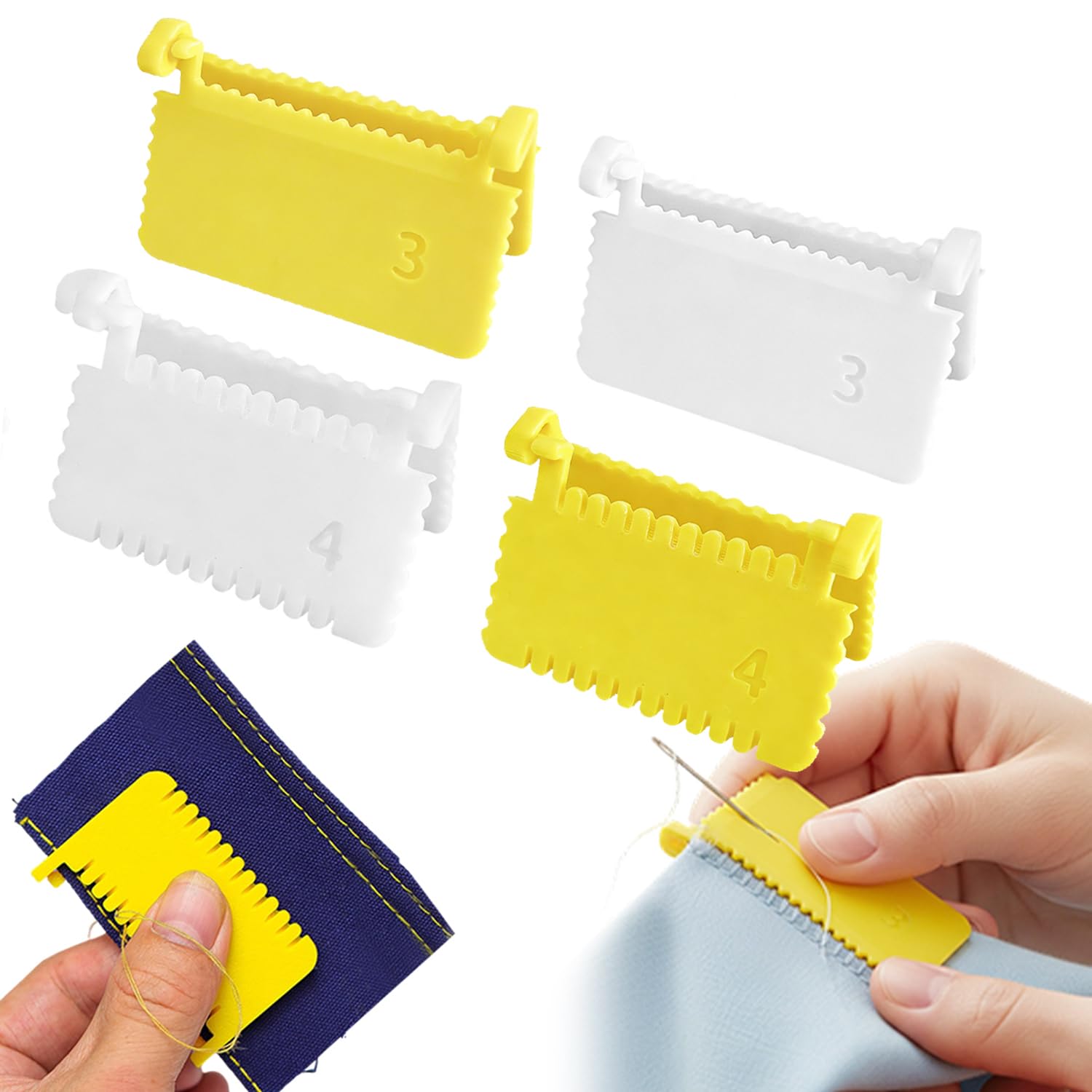 4Pcs Clip-On Sewing Edge Guide, Hand Edge Stitch Lock and Sewing Gauge for Even Stitches, Quilting Templates with 3mm, 4mm Spacing (Set) - Image 1
