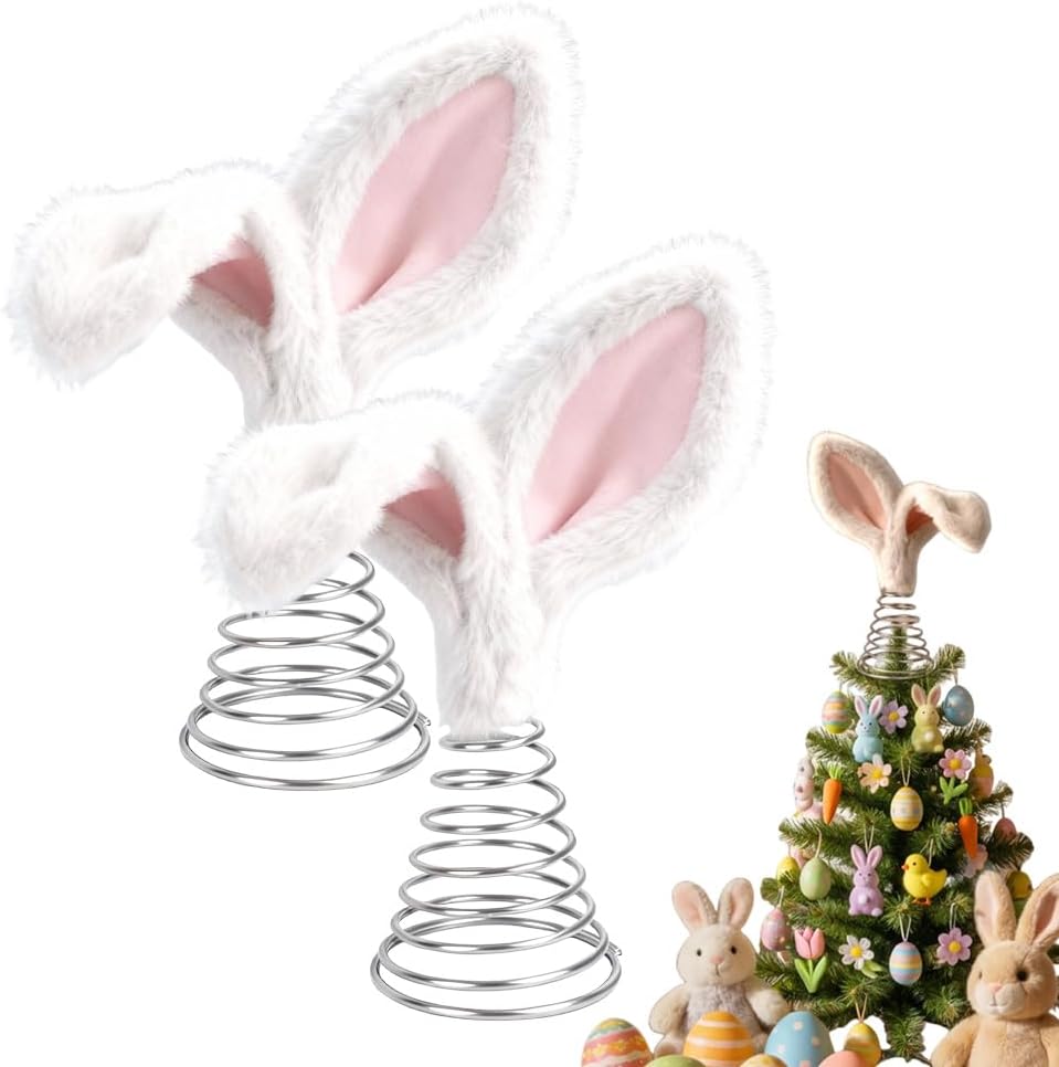 Easter Tree Topper Bunny Ears, Plh Metal Rabbit Ornament, Cute Bendable Spring Holiday Tree Decoration for Easter Home Party Supplies (2PCS) - Image 1