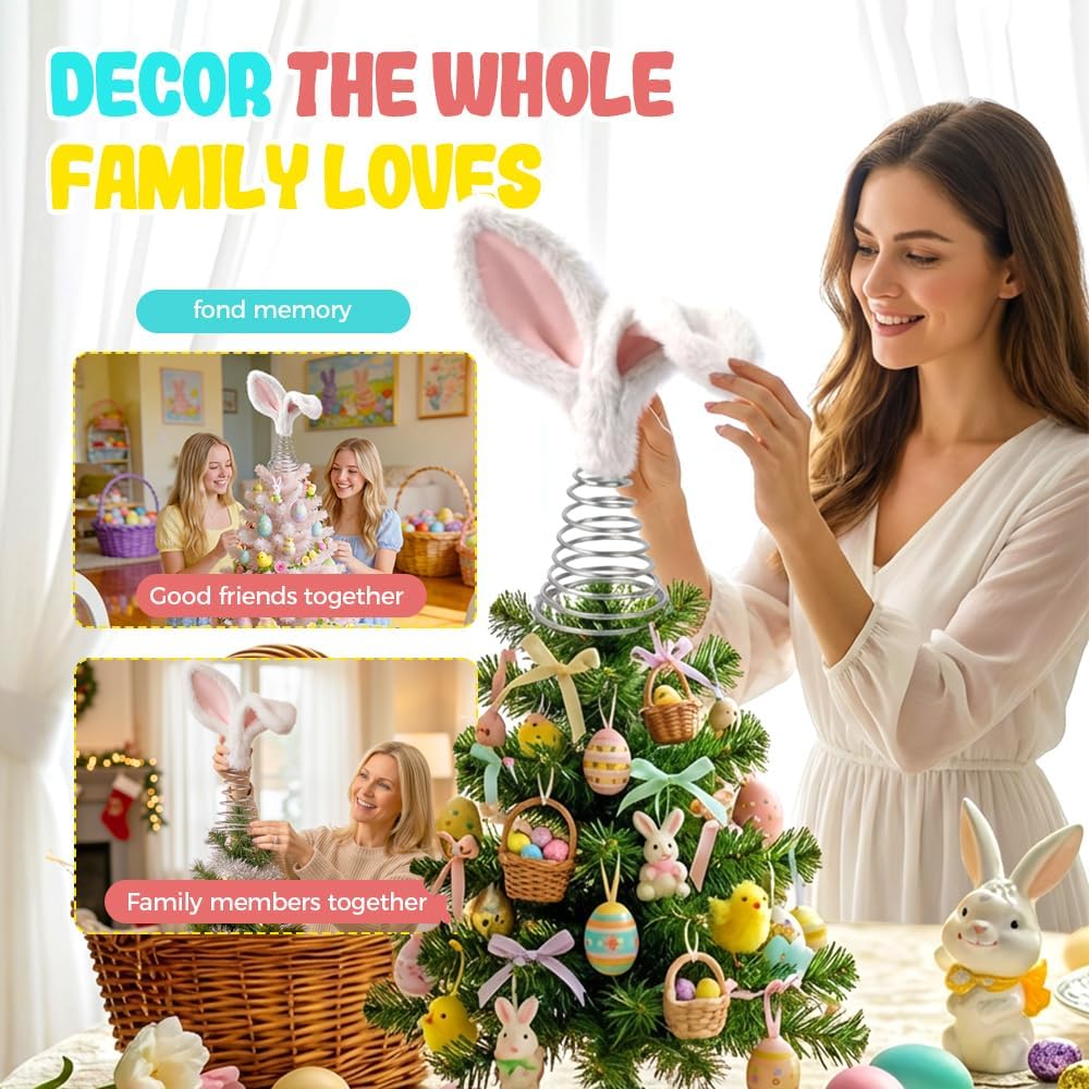 Easter Tree Topper Bunny Ears, Plh Metal Rabbit Ornament, Cute Bendable Spring Holiday Tree Decoration for Easter Home Party Supplies (2PCS) - Image 3