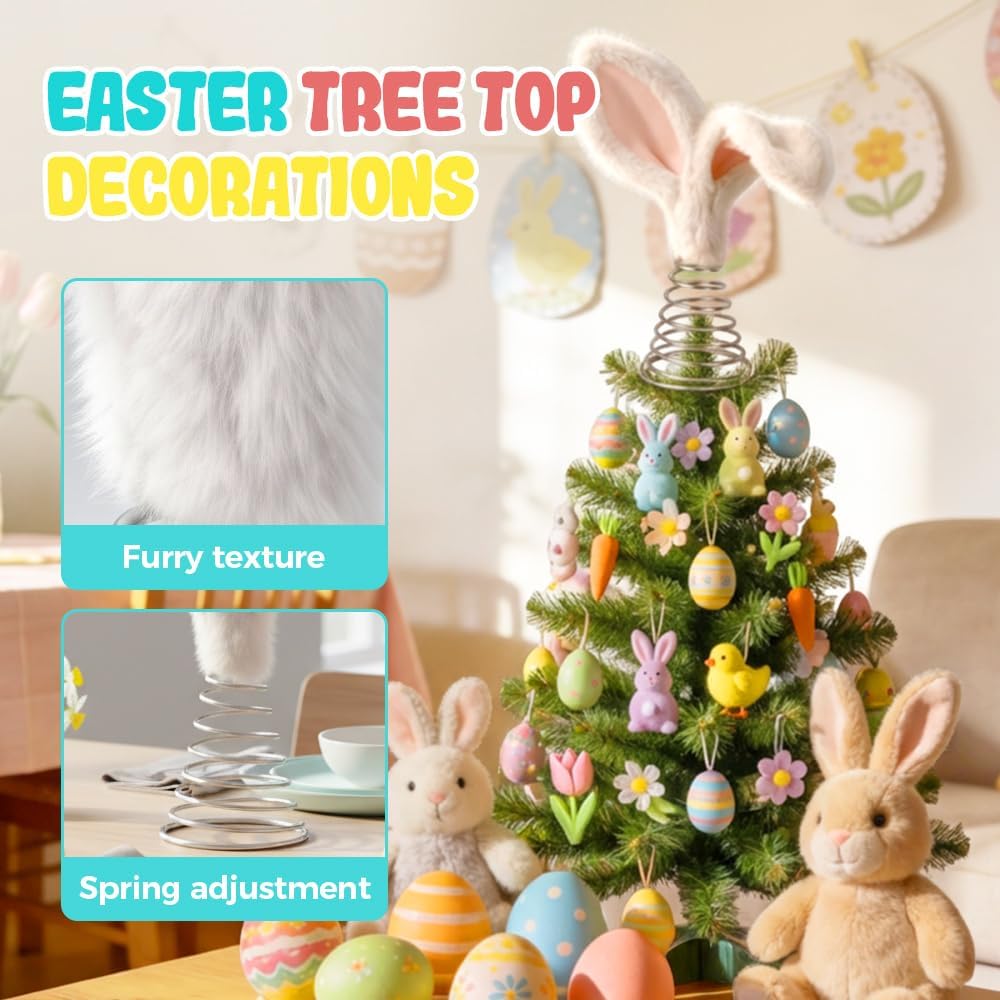 Easter Tree Topper Bunny Ears, Plh Metal Rabbit Ornament, Cute Bendable Spring Holiday Tree Decoration for Easter Home Party Supplies (2PCS) - Image 4