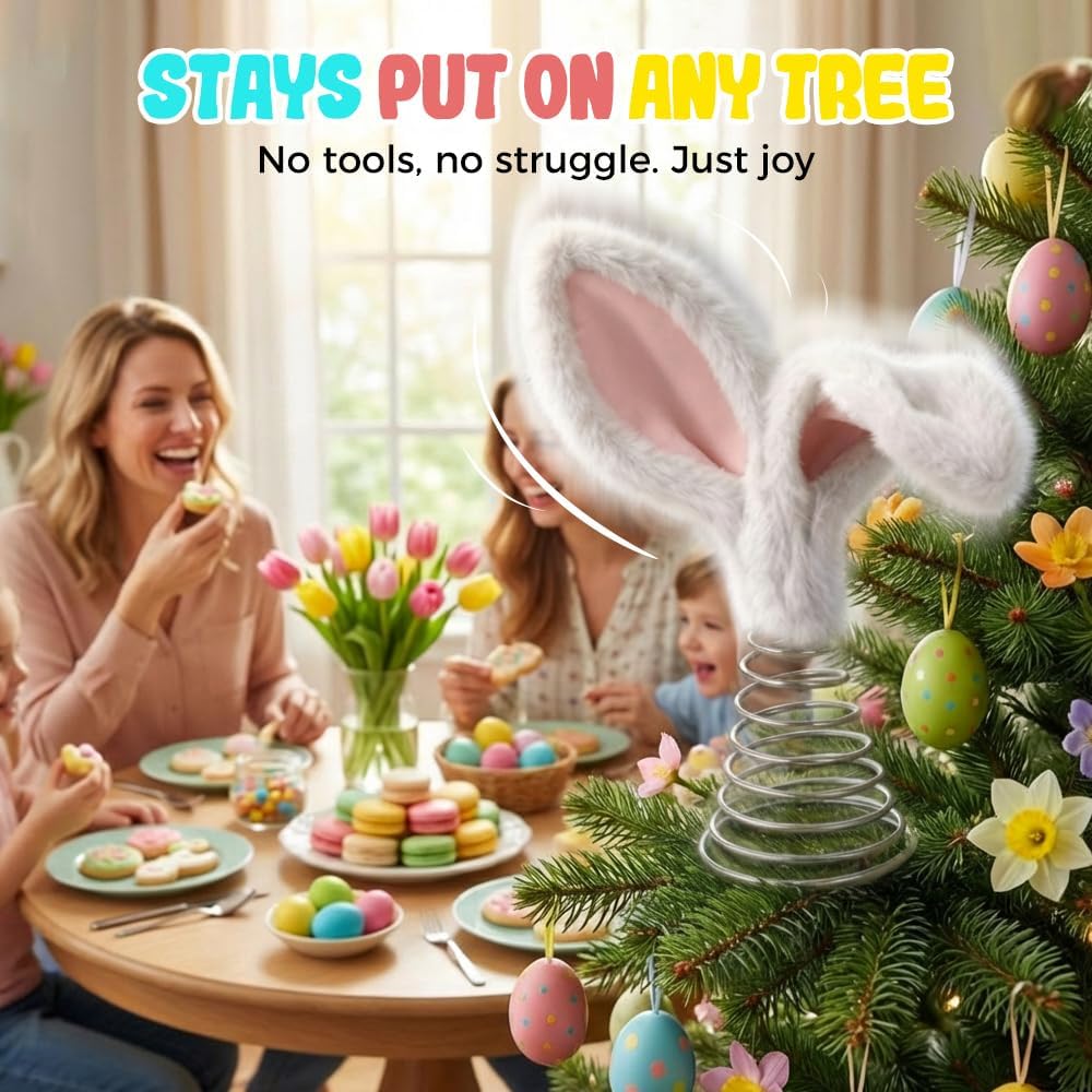 Easter Tree Topper Bunny Ears, Plh Metal Rabbit Ornament, Cute Bendable Spring Holiday Tree Decoration for Easter Home Party Supplies (2PCS) - Image 7