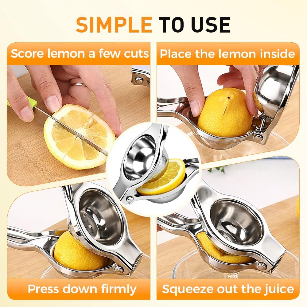 Lemon Squeezer, Stainless Steel Lemon Squeezer with Zester, Heavy Duty Squeezer Juicer for Lemon, Press Citr Juicer, Large Bowl Lime Squeezer for Home & Bar (2PCS) - Image 6