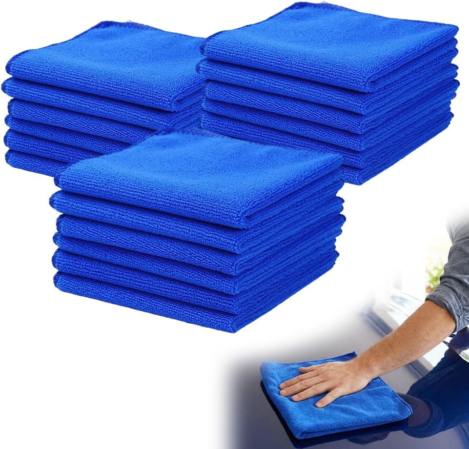 Microfiber Towels for Cars, Microfiber Cleaning Cloth, All-Purpose Microfiber Towels, Cleaning Rags for Cars, Hoe, Free from Streaks/Lint/Scratch, Blue, 12