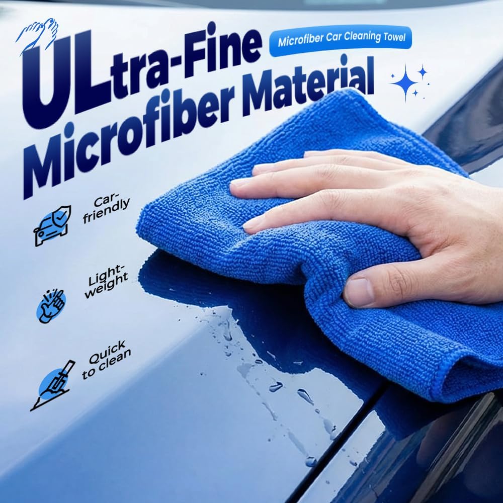 Microfiber Towels for Cars, Microfiber Cleaning Cloth, All-Purpose Microfiber Towels, Cleaning Rags for Cars, Hoe, Free from Streaks/Lint/Scratch, Blue, 12