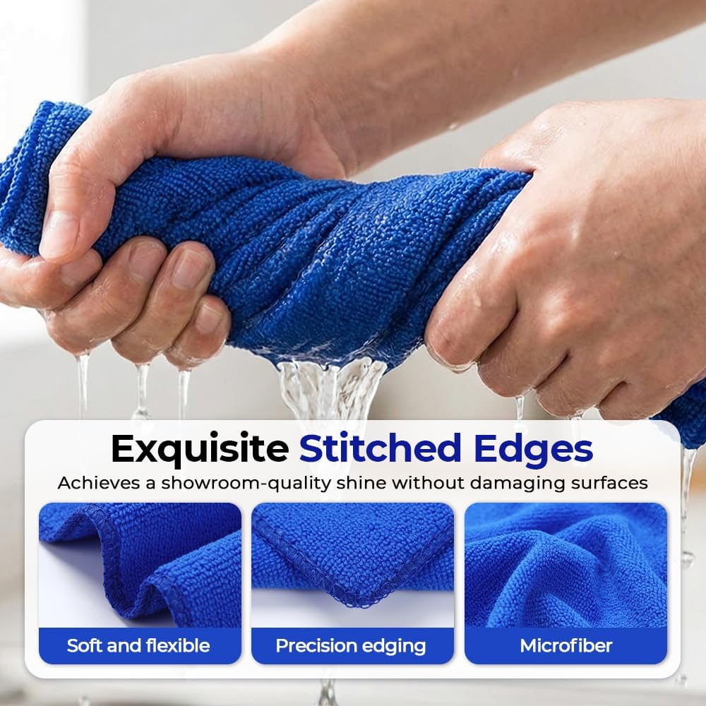 Microfiber Towels for Cars, Microfiber Cleaning Cloth, All-Purpose Microfiber Towels, Cleaning Rags for Cars, Hoe, Free from Streaks/Lint/Scratch, Blue, 12