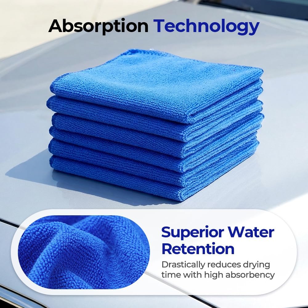 Microfiber Towels for Cars, Microfiber Cleaning Cloth, All-Purpose Microfiber Towels, Cleaning Rags for Cars, Hoe, Free from Streaks/Lint/Scratch, Blue, 12