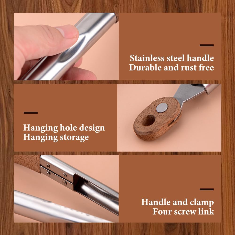 Walnut Wood Tongs for Cooking, Stainless Steel Anti-Slip Long Handle Wood Salad Tongs, Cooking Tong Tools for Serving Food Bbq Kitchen Hoehold (Long 12in) - Image 6