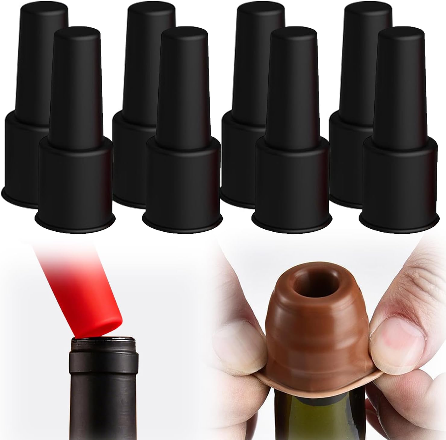 8 PCS Silicone Wine Stopper for Wine Bottles, Double-Layer Leakproof Seal, Reusable Sparkling Wine Bottle Stopper for Wine, Beer, Soda (Style D) - Image 1