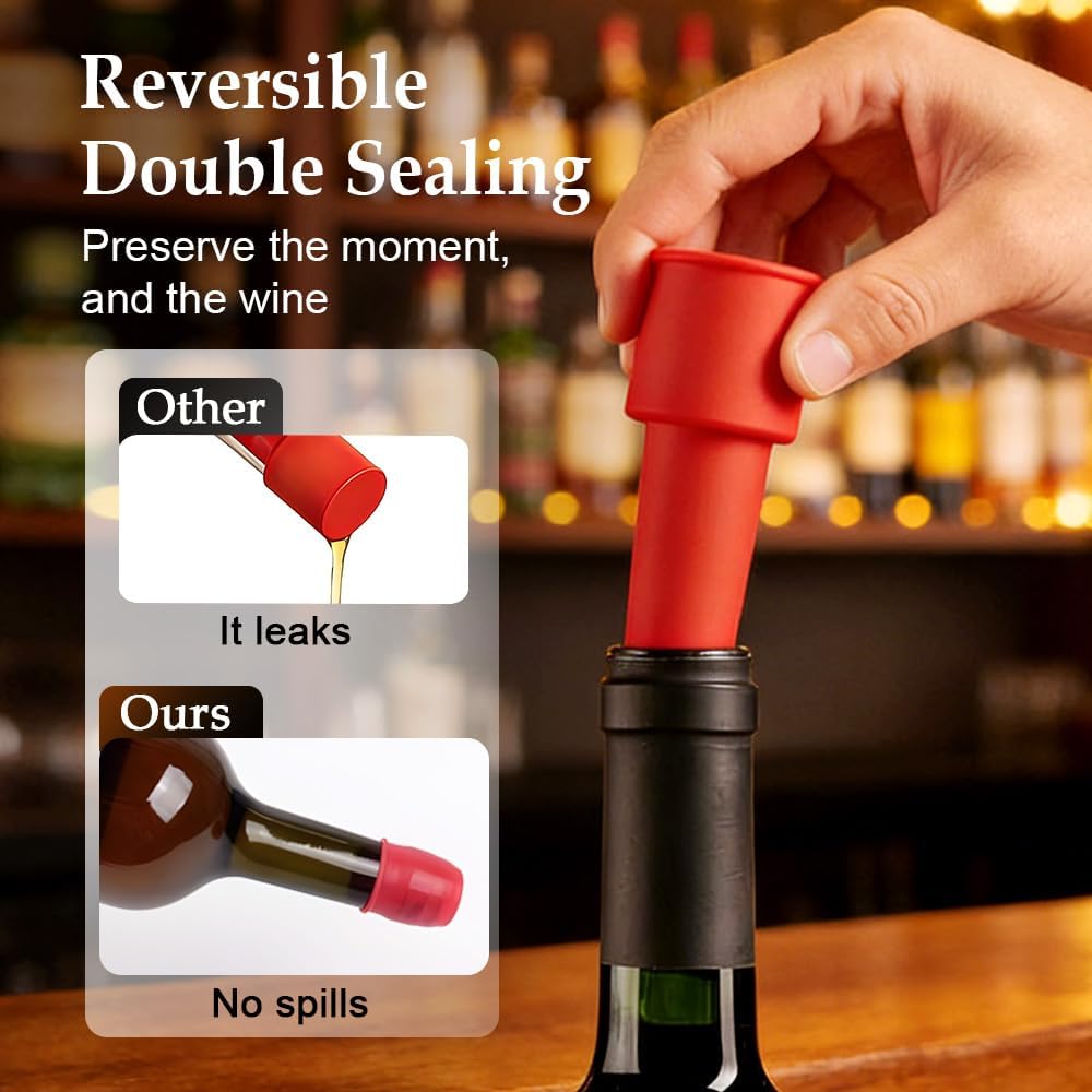8 PCS Silicone Wine Stopper for Wine Bottles, Double-Layer Leakproof Seal, Reusable Sparkling Wine Bottle Stopper for Wine, Beer, Soda (Style D) - Image 3