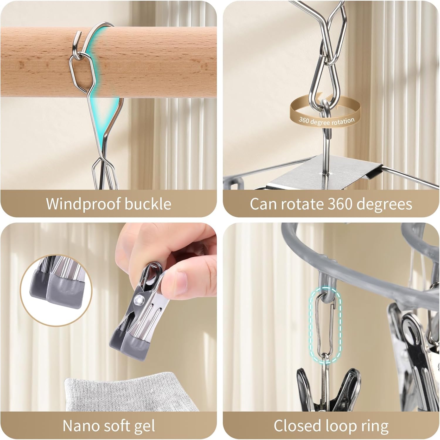 Drying Rack Clothing with 24 Clips，Sock Hanger for Drying，Hanging Clothes Dryer Underwear Hangers Racks Laundry Herb Socks Panty Wet Bra Lingerie Baby cates Foldable Small Indoor Metal - Image 3