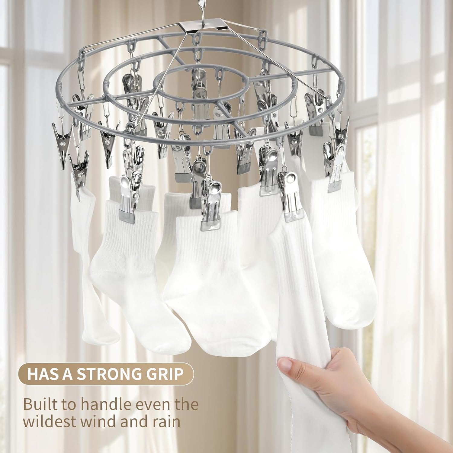 Drying Rack Clothing with 24 Clips，Sock Hanger for Drying，Hanging Clothes Dryer Underwear Hangers Racks Laundry Herb Socks Panty Wet Bra Lingerie Baby cates Foldable Small Indoor Metal - Image 6