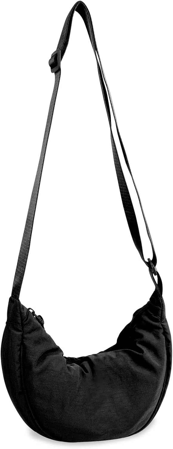 Nylon Crescent Crossbody Bag for Women Purses Trendy Men,Small Travel Sling Bag Hobo - Image 1