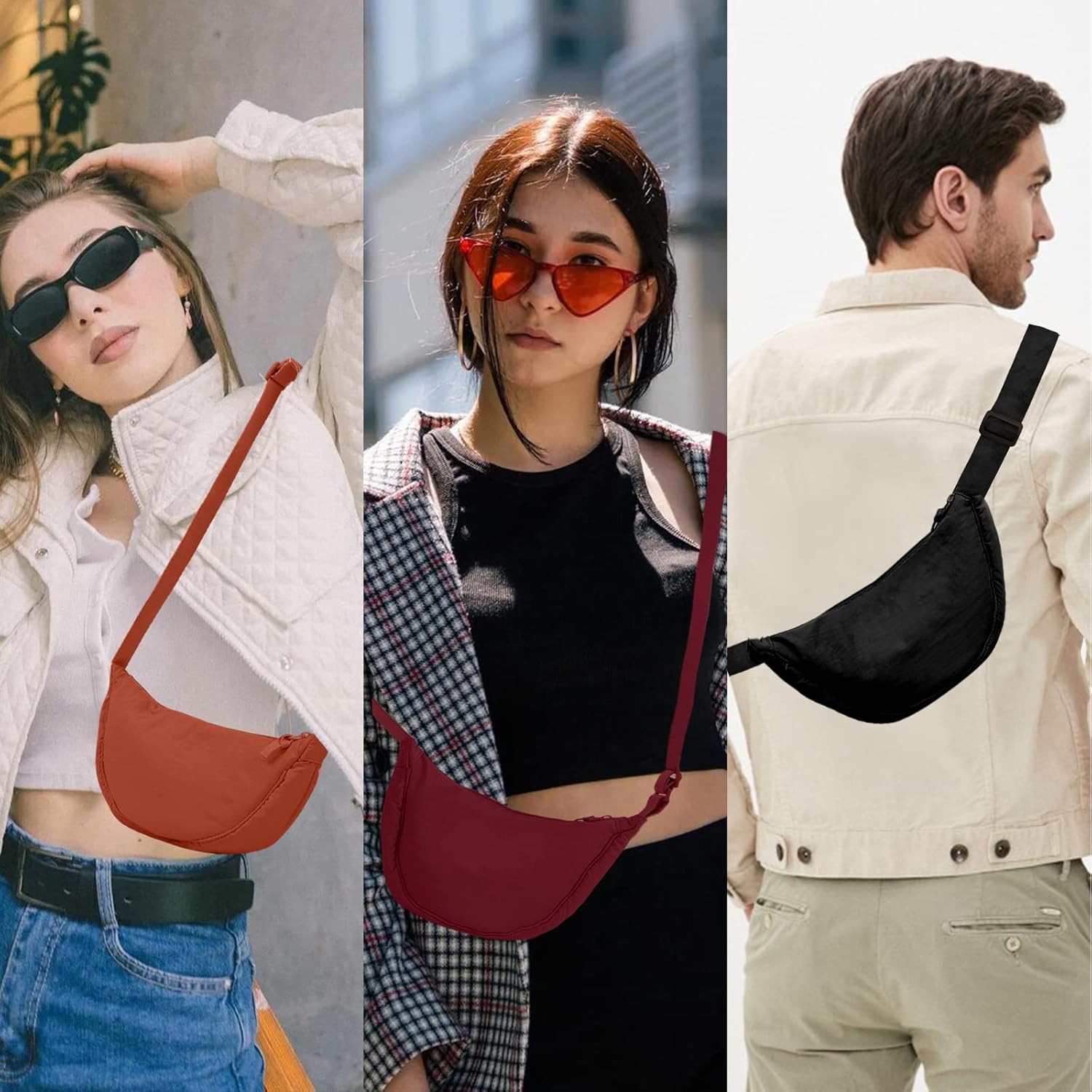 Nylon Crescent Crossbody Bag for Women Purses Trendy Men,Small Travel Sling Bag Hobo - Image 2