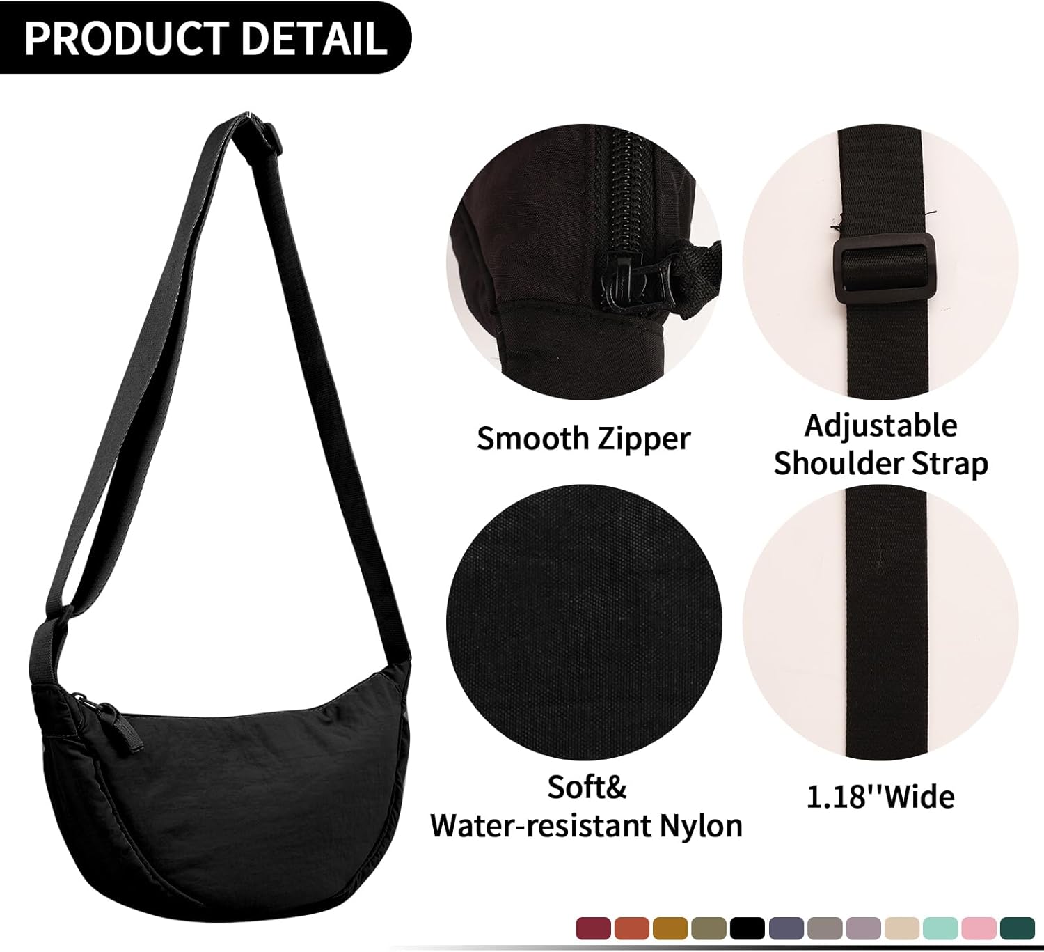 Nylon Crescent Crossbody Bag for Women Purses Trendy Men,Small Travel Sling Bag Hobo - Image 4
