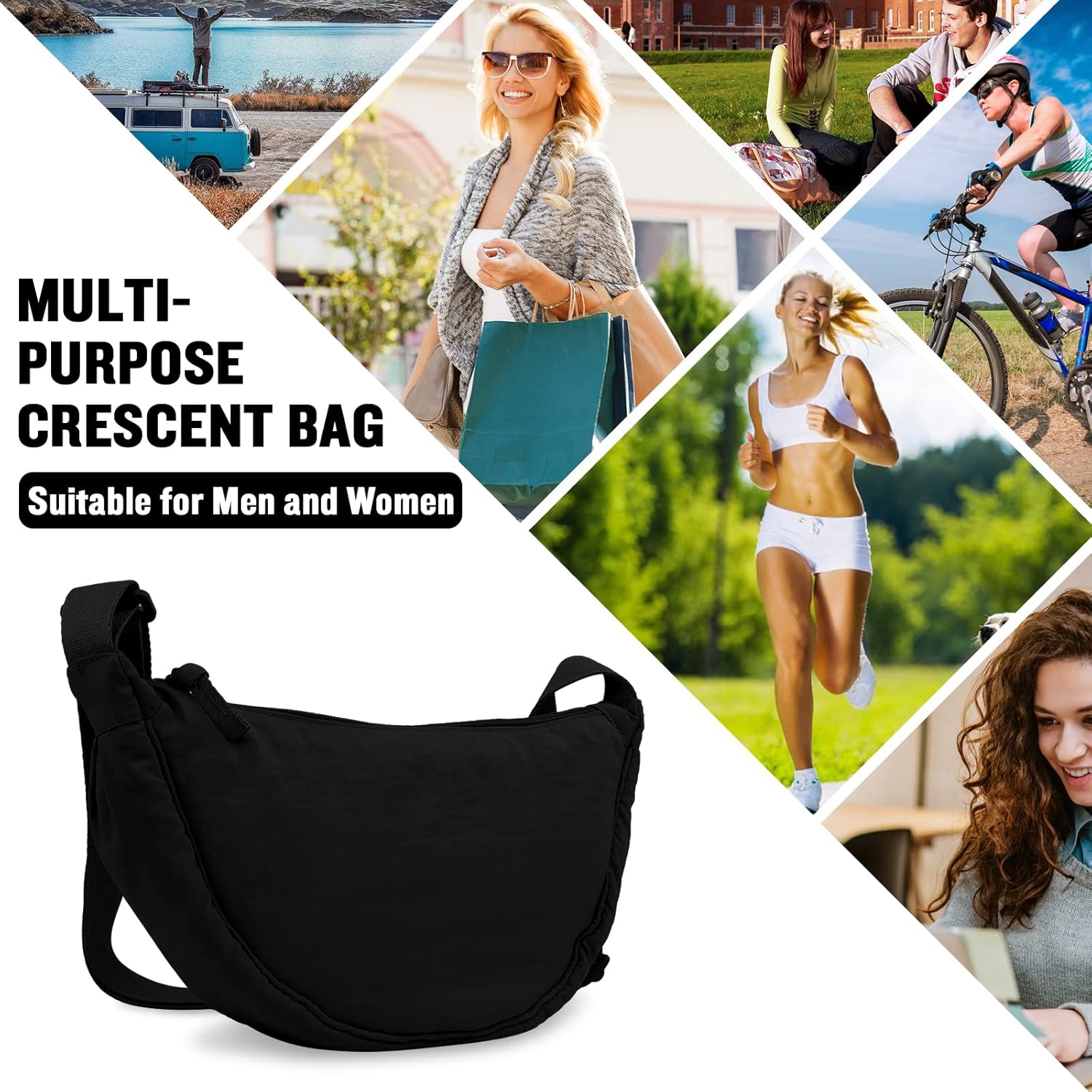 Nylon Crescent Crossbody Bag for Women Purses Trendy Men,Small Travel Sling Bag Hobo - Image 6
