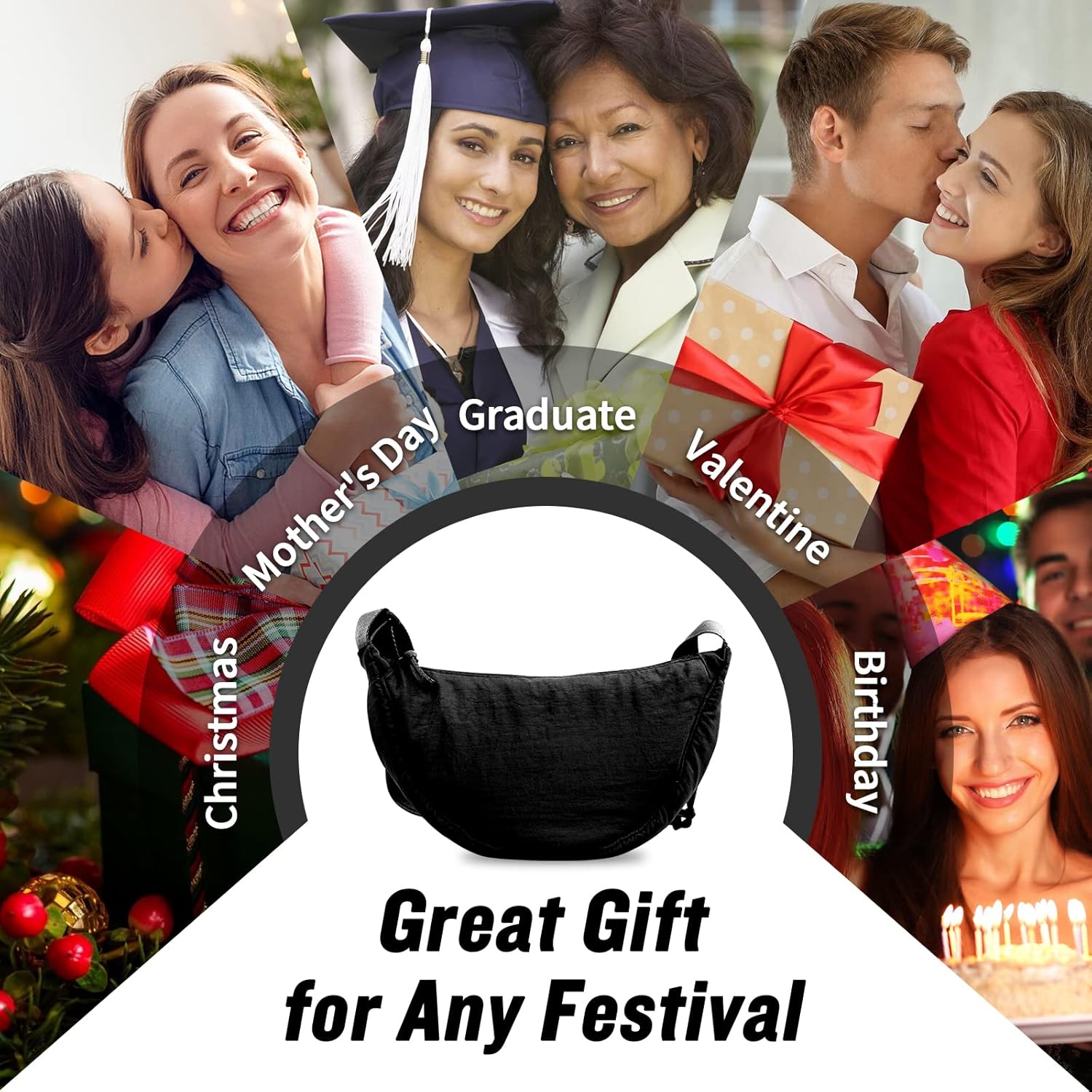 Nylon Crescent Crossbody Bag for Women Purses Trendy Men,Small Travel Sling Bag Hobo - Image 7