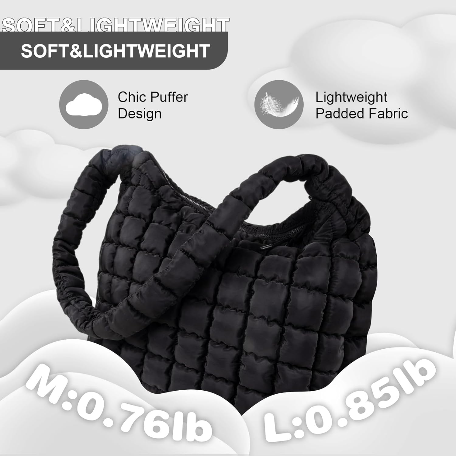 Quilted Puffer Tote Bag Purse Puffy Crossbody Shoulder Bag,Lightweight Nylon Hobo Bag Puffer Carryall Bag for Women Girl - Image 5