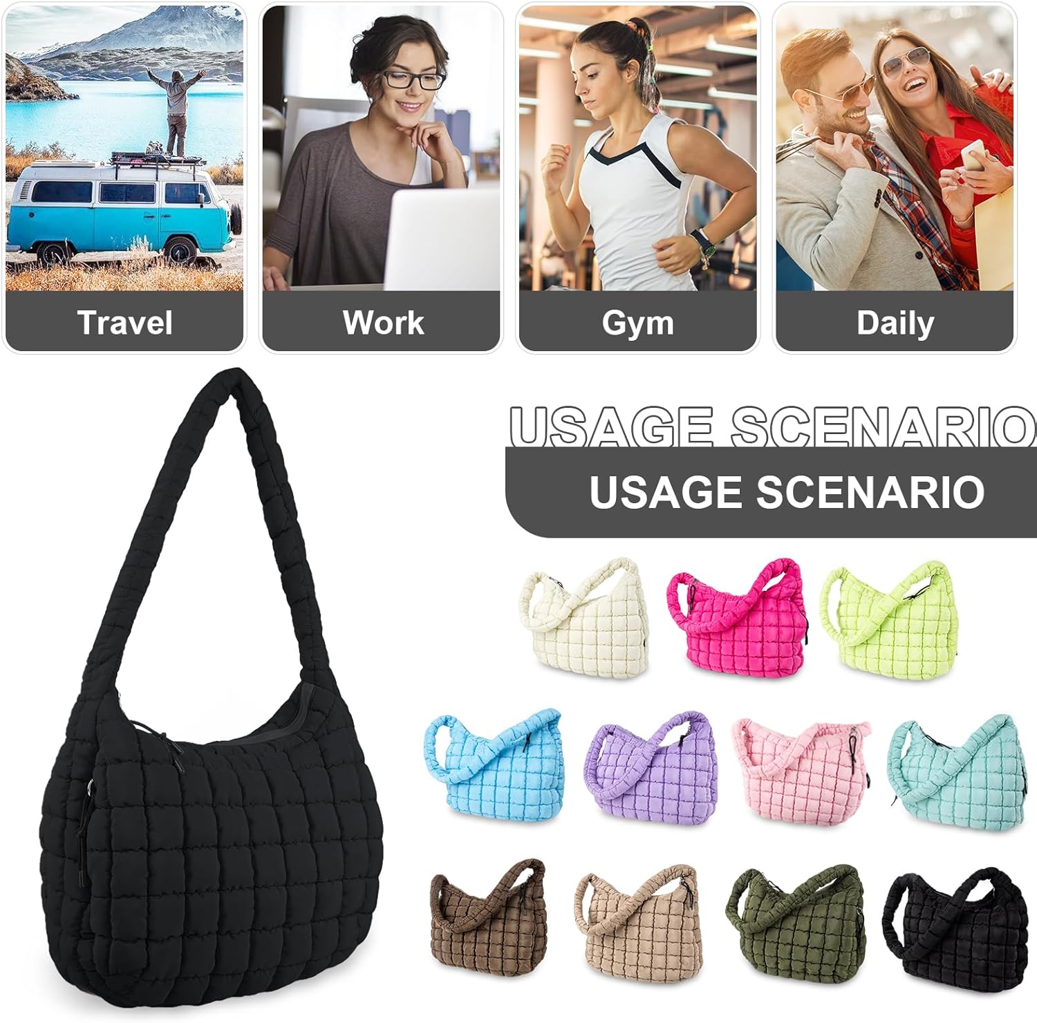 Quilted Puffer Tote Bag Purse Puffy Crossbody Shoulder Bag,Lightweight Nylon Hobo Bag Puffer Carryall Bag for Women Girl - Image 6