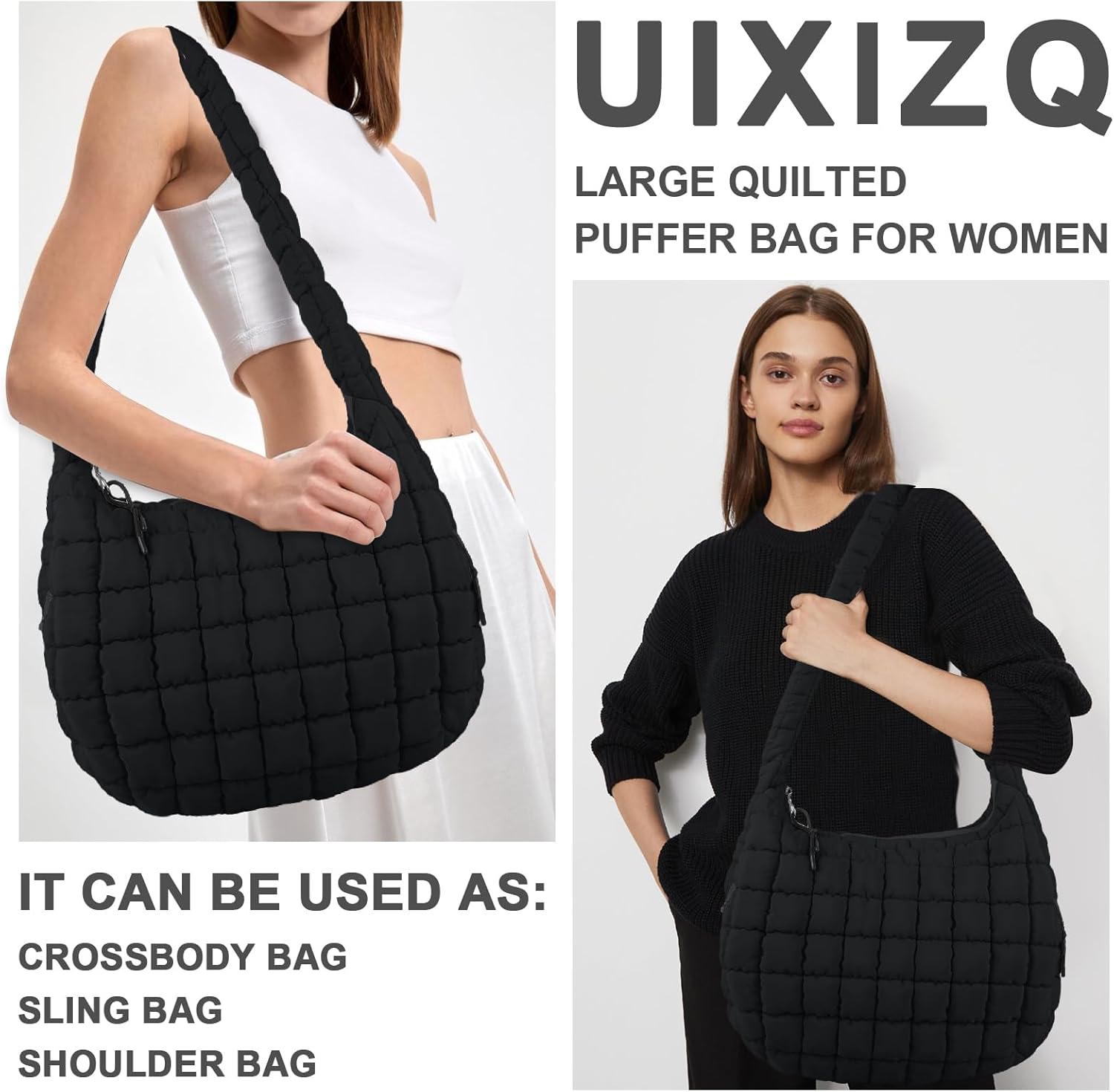 Quilted Puffer Tote Bag Purse Puffy Crossbody Shoulder Bag,Lightweight Nylon Hobo Bag Puffer Carryall Bag for Women Girl - Image 7