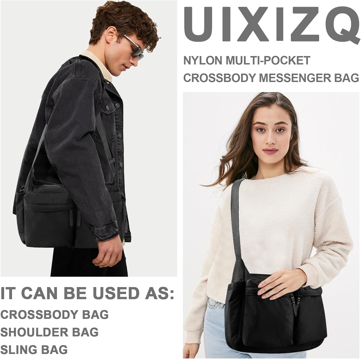 Nylon Crossbody Messenger Bag for School, Women Large Shoulder Bag Hobo Tote Bag Lightweight Computer Crossbody Bag - Image 7