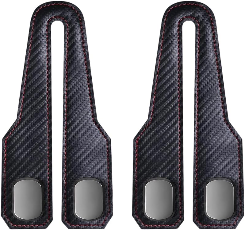 Car Seat Back Double Hook, Universal Premium Stitched Leather and Aluminum-Magnesium Alloy Double Car Seat Back Storage Hook for Purses, Handbags, Bags (Carbon Fiber, 2 pcs) - Image 1