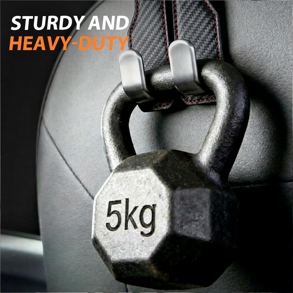 Car Seat Back Double Hook, Universal Premium Stitched Leather and Aluminum-Magnesium Alloy Double Car Seat Back Storage Hook for Purses, Handbags, Bags (Carbon Fiber, 2 pcs) - Image 7