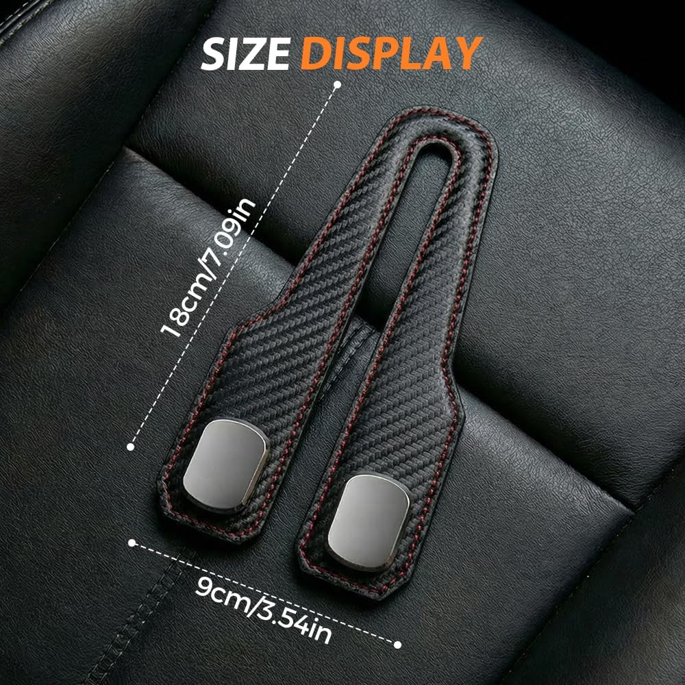 Car Seat Back Double Hook, Universal Premium Stitched Leather and Aluminum-Magnesium Alloy Double Car Seat Back Storage Hook for Purses, Handbags, Bags (Carbon Fiber, 2 pcs) - Image 8