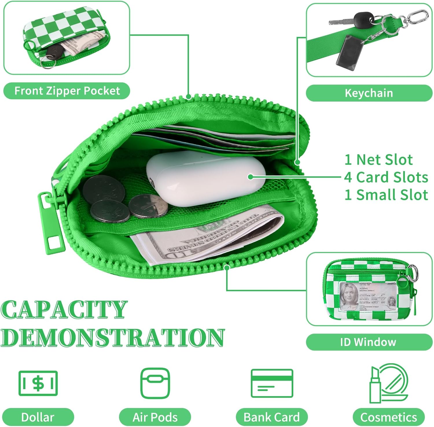 The Iris' Wallet Wristlet Pouch 2nd Gen for Women/Men,Iris Carry All Wallet Zip Card Case with ID Window,Portable Change Coin Purse,Waterproof Nylon Keychain Purse for Travel Daily(Green) - Image 4