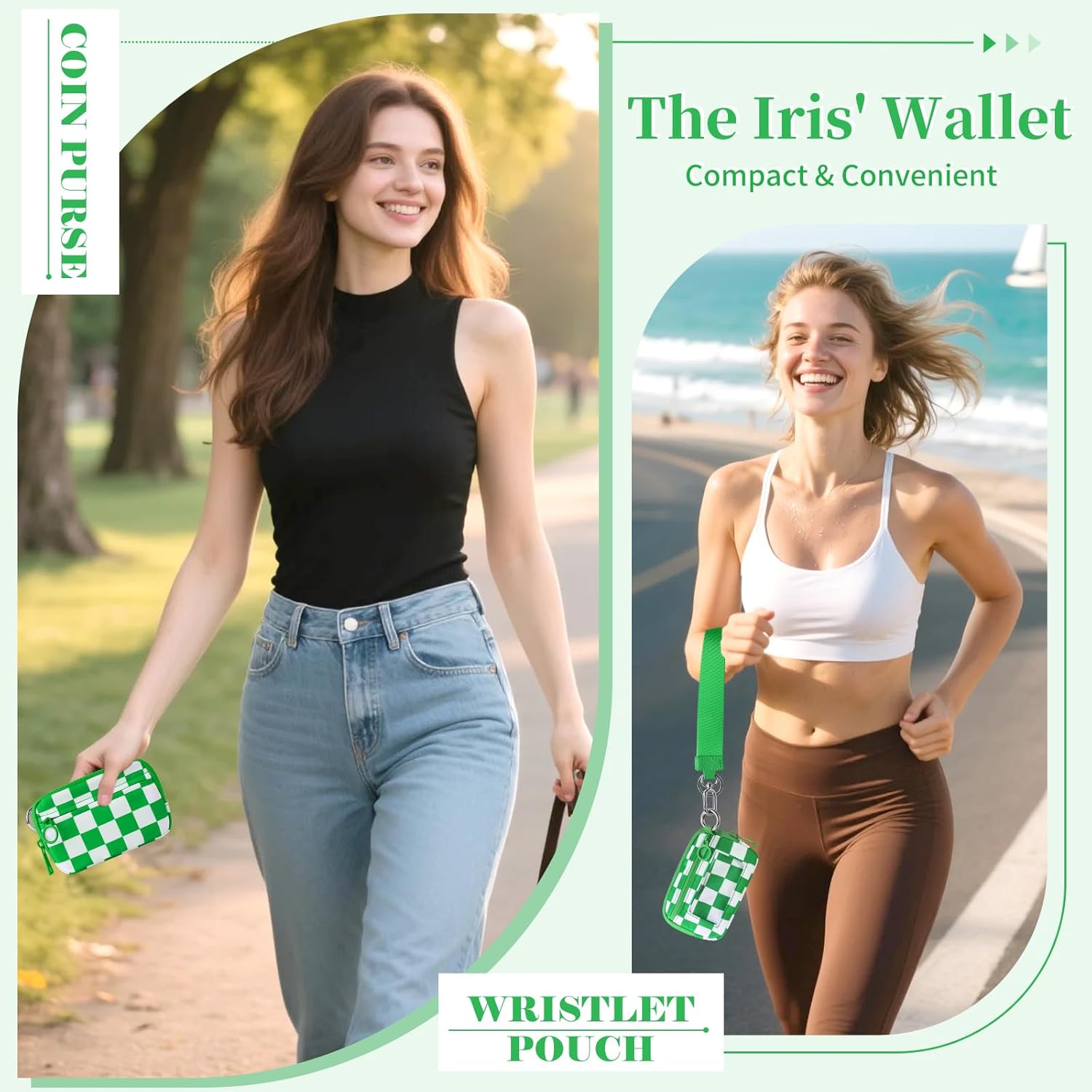 The Iris' Wallet Wristlet Pouch 2nd Gen for Women/Men,Iris Carry All Wallet Zip Card Case with ID Window,Portable Change Coin Purse,Waterproof Nylon Keychain Purse for Travel Daily(Green) - Image 5