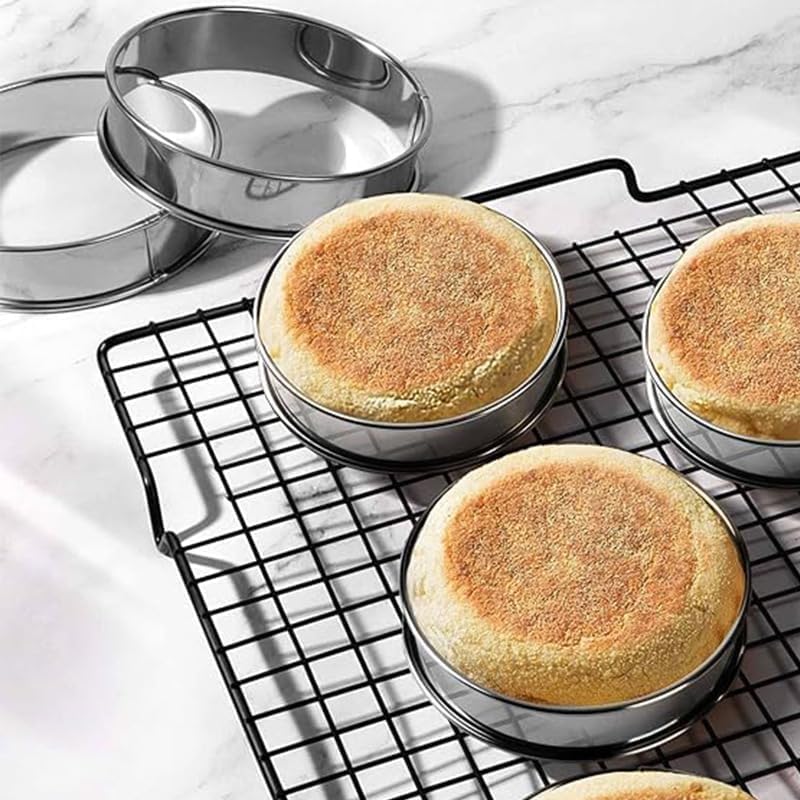 English Muffin Rings, Stainless Steel Crumpet Rings, 6 Pcs Nonstick Metal Round Ring Molds with Silicone Oil Brh (4 inch 12 pcs) - Image 5