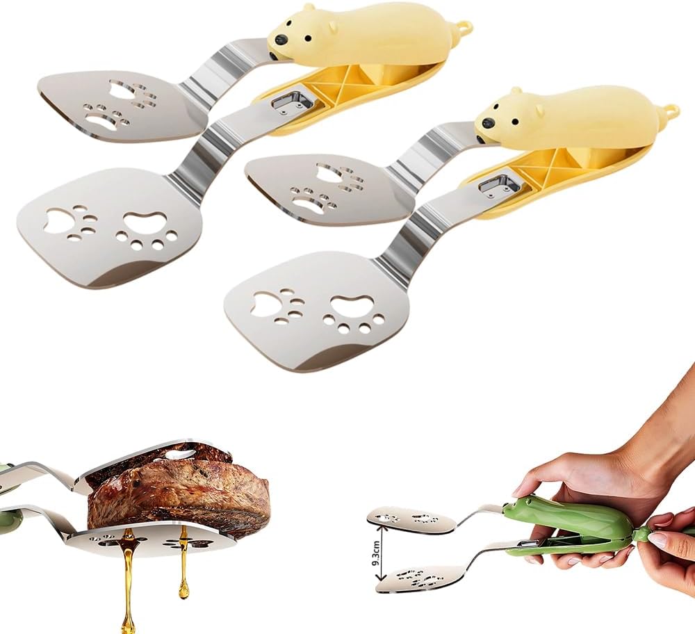 2 PCS Stainless Steel Grill Clamp, Upgrade Cooking Spatula Tongs with Non-Slip Grip, Heavy Duty Food-Grade 304 Steel, Dishwasher Safe for Grilling Meat, Fish and Pancakes (Yellow) - Image 1