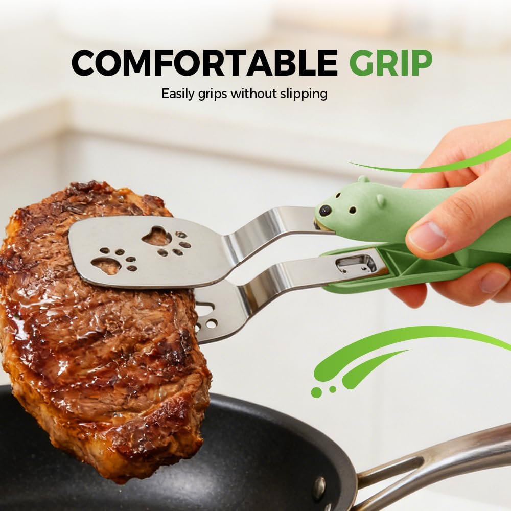 2 PCS Stainless Steel Grill Clamp, Upgrade Cooking Spatula Tongs with Non-Slip Grip, Heavy Duty Food-Grade 304 Steel, Dishwasher Safe for Grilling Meat, Fish and Pancakes (Yellow) - Image 6