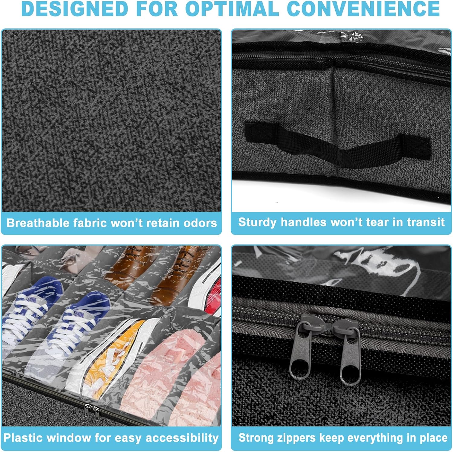 Under Bed Shoe Storage Organizer for Closet, Fits 32 Pairs Underbed Shoes Box Storage Containers Under the Bed Storage Foldable with Sturdy Handles&Clear Window for College Dorms Grey, Set of 2 - Image 3