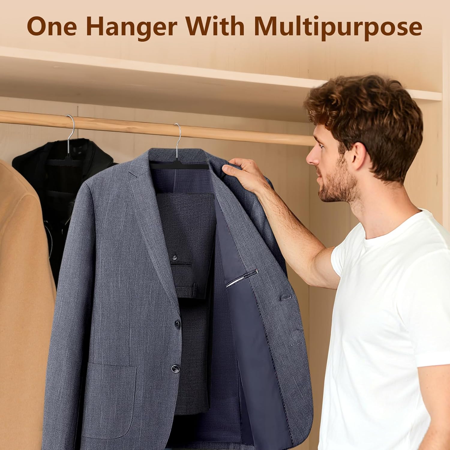 50 Pack Black Velvet Hangers Non Slip, Felt Pants Hangers Thin Space Saving Clothes Hanger Flocked Strong Durable Ganchos para Colgar Ropa with 360°Swivel Hook for Pants Jeans Shorts Skirts Tank Top - Image 5