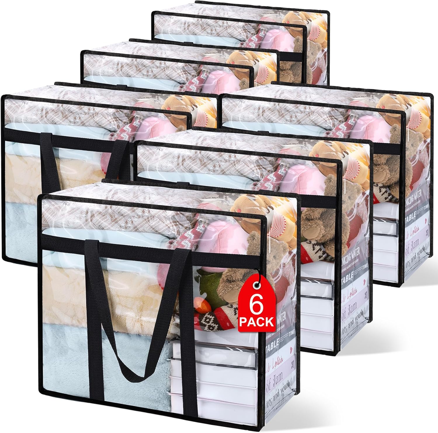 6Pack Clear Blanket Storage Bags, Vinyl Comforter Clothes Storage Closet Organizers and Storage Containers Moving Bags with Reinforced Handle for Bedding, Clothing, Comforters, Pillows, Toys,40L - Image 1