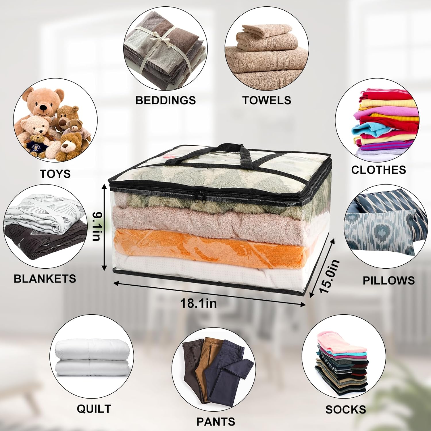 6Pack Clear Blanket Storage Bags, Vinyl Comforter Clothes Storage Closet Organizers and Storage Containers Moving Bags with Reinforced Handle for Bedding, Clothing, Comforters, Pillows, Toys,40L - Image 2