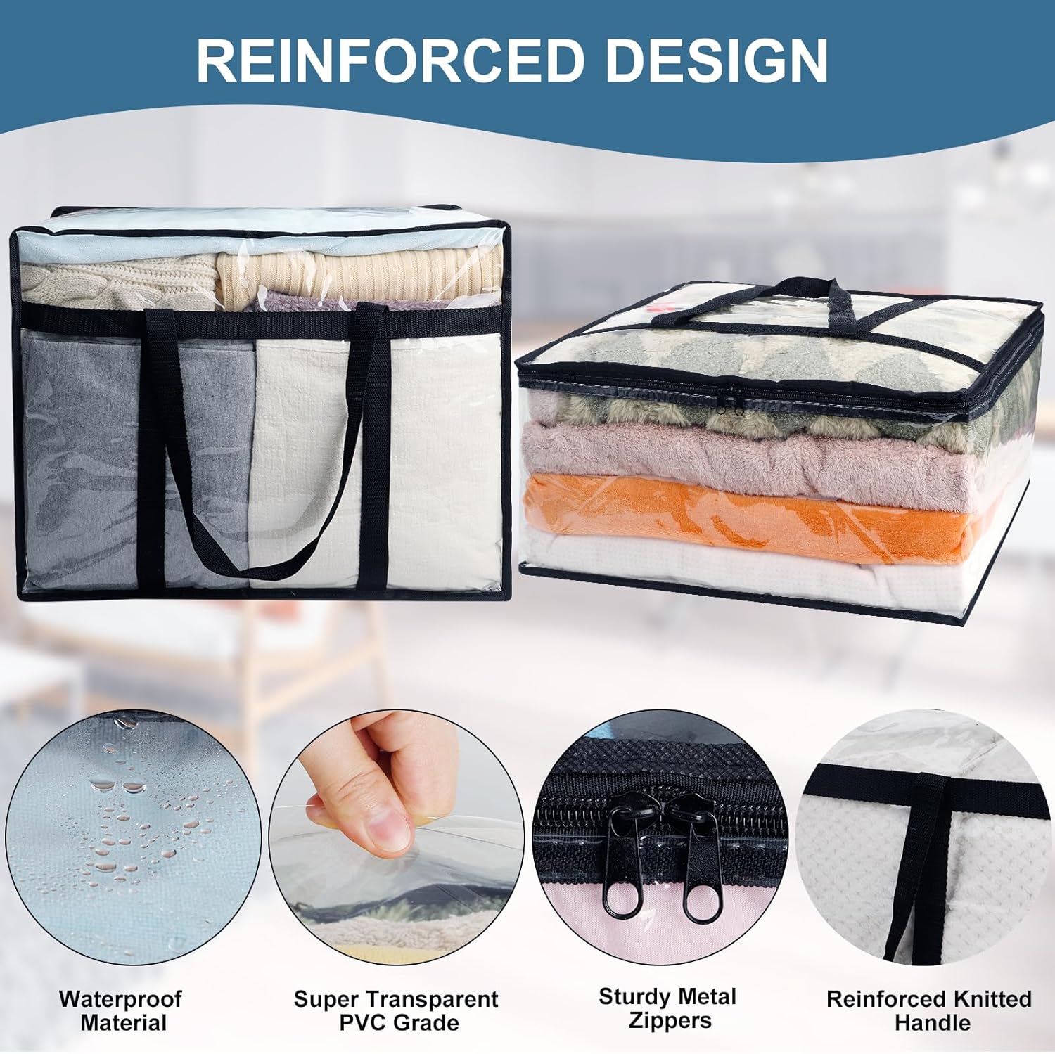 6Pack Clear Blanket Storage Bags, Vinyl Comforter Clothes Storage Closet Organizers and Storage Containers Moving Bags with Reinforced Handle for Bedding, Clothing, Comforters, Pillows, Toys,40L - Image 6