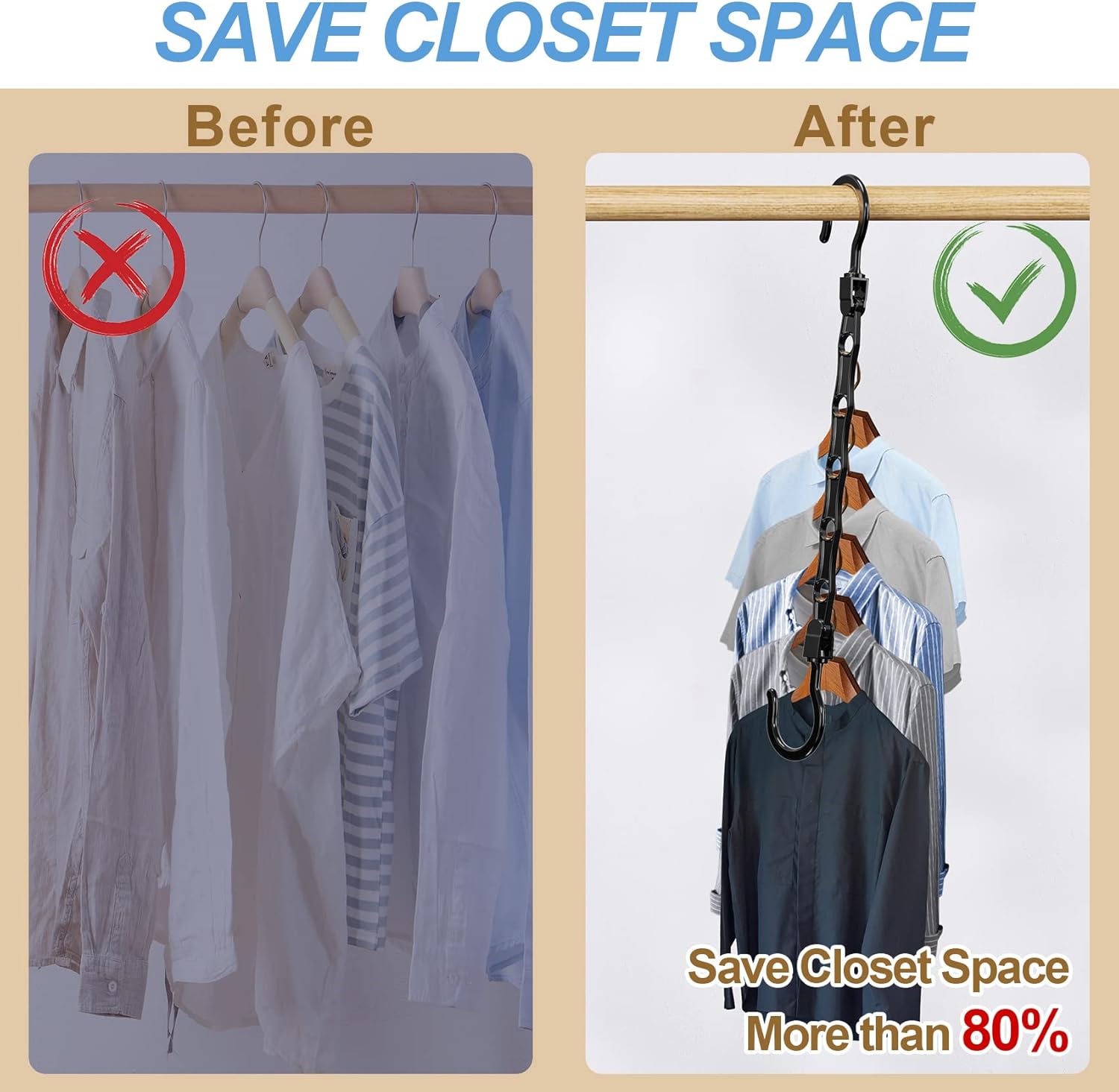 24 Pack Hangers Space Saving Magic Space Saver Storage Smart Plastic Clothes Hanger Organizer Closet Organizers and Storage for Closet Wardrobe Apartment College Dorm Room Essentials, Black - Image 3