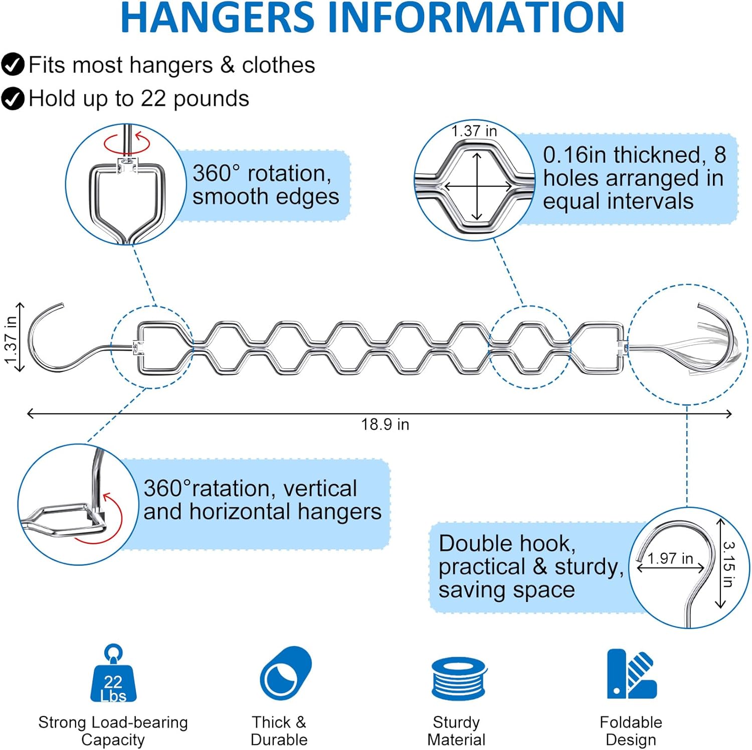 Space Saving Hangers for Clothes 6 Pack, Sturdy Metal Hangers Heavy Duty Magic Clothes Space Saver Hanger Organizer with 360° Swivel Hook, Closet Organizers and Storage Dorm Room Essentials Silver - Image 4