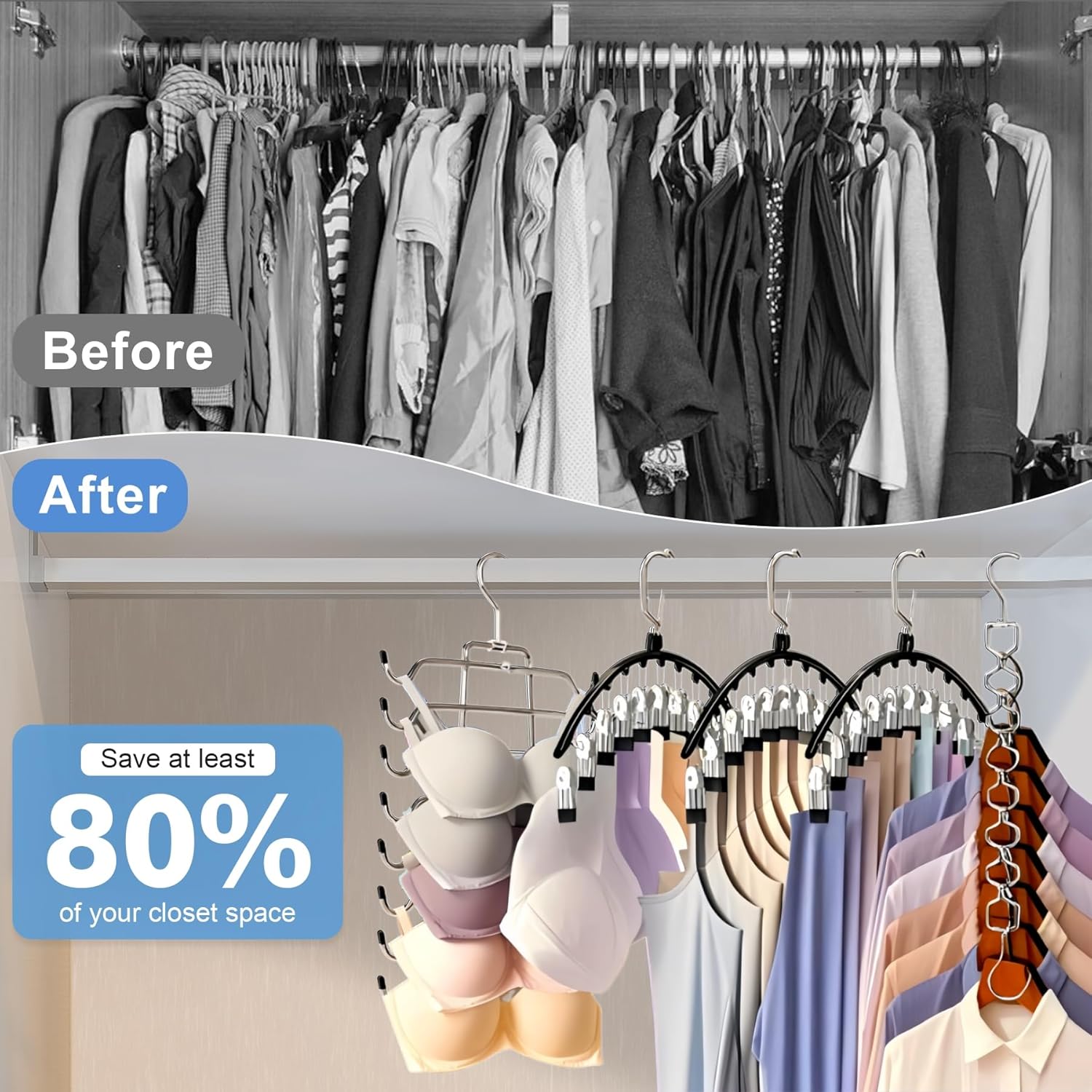 5 Pack Legging Organizer for Closet Hanging, 3 Pants Leggings Hangers with 30 Clips, 1 Tank Top Hanger, 1 Metal Magic Space Saving Hangers Closet Organizers and Storage for Pants Skirts Bra - Image 5