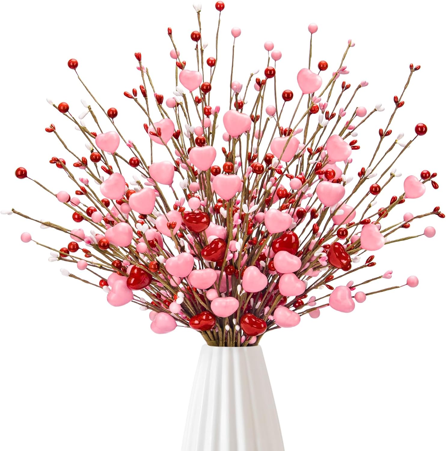 Valentines Day Decorations, Valentine Artificial Flowers Picks Pink Red Heart Shaped Berry Stems Valentines Day Gifts for Home Wedding Candlelight Dinner Anniversary Birthday Party Office Table Decor - Image 1
