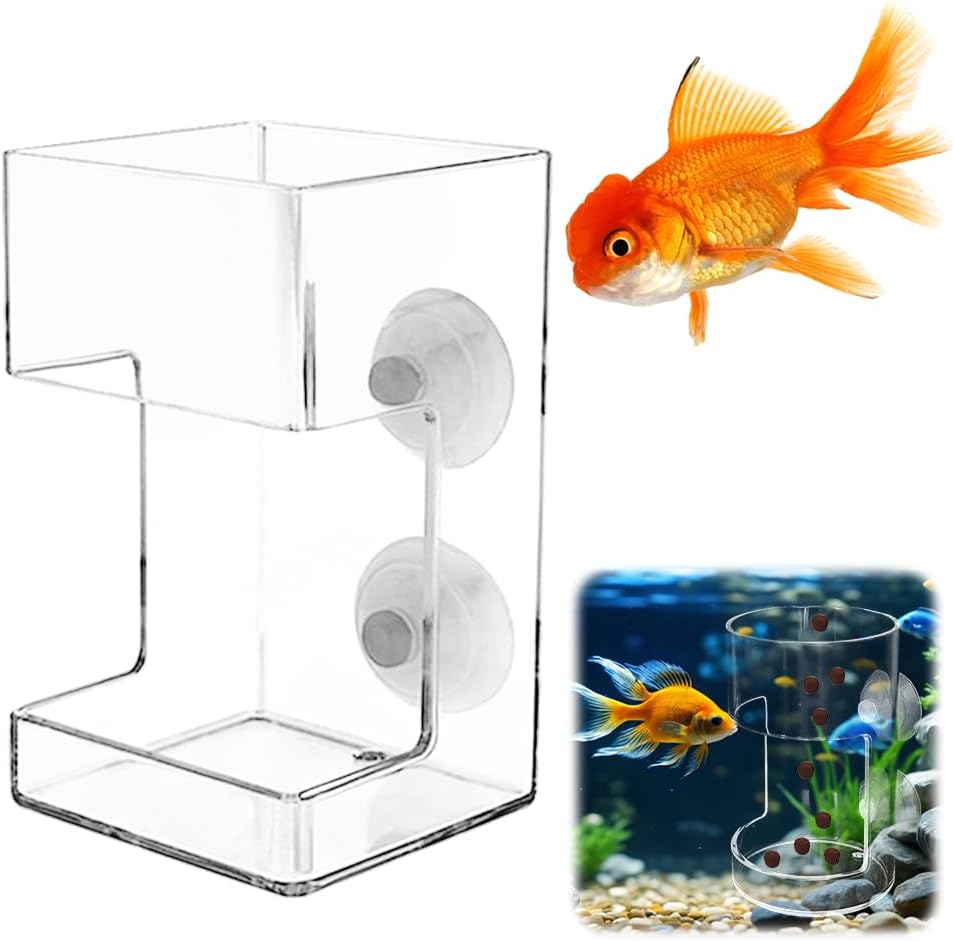 No Mess Aquarium Feeder, 2026 New Acrylic Clear Fish Tank Feeder with Suction Cup, Preventing Food Scattering (Square) - Image 1