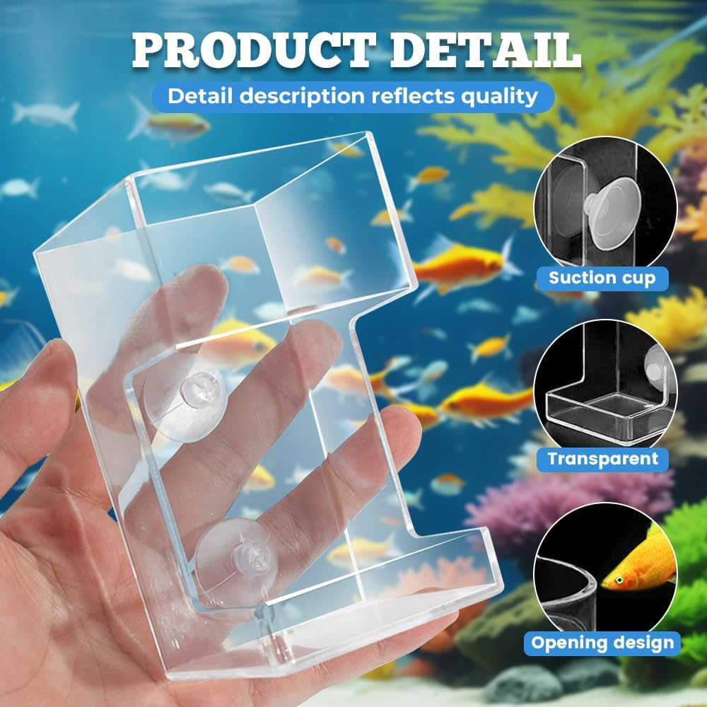 No Mess Aquarium Feeder, 2026 New Acrylic Clear Fish Tank Feeder with Suction Cup, Preventing Food Scattering (Square) - Image 4
