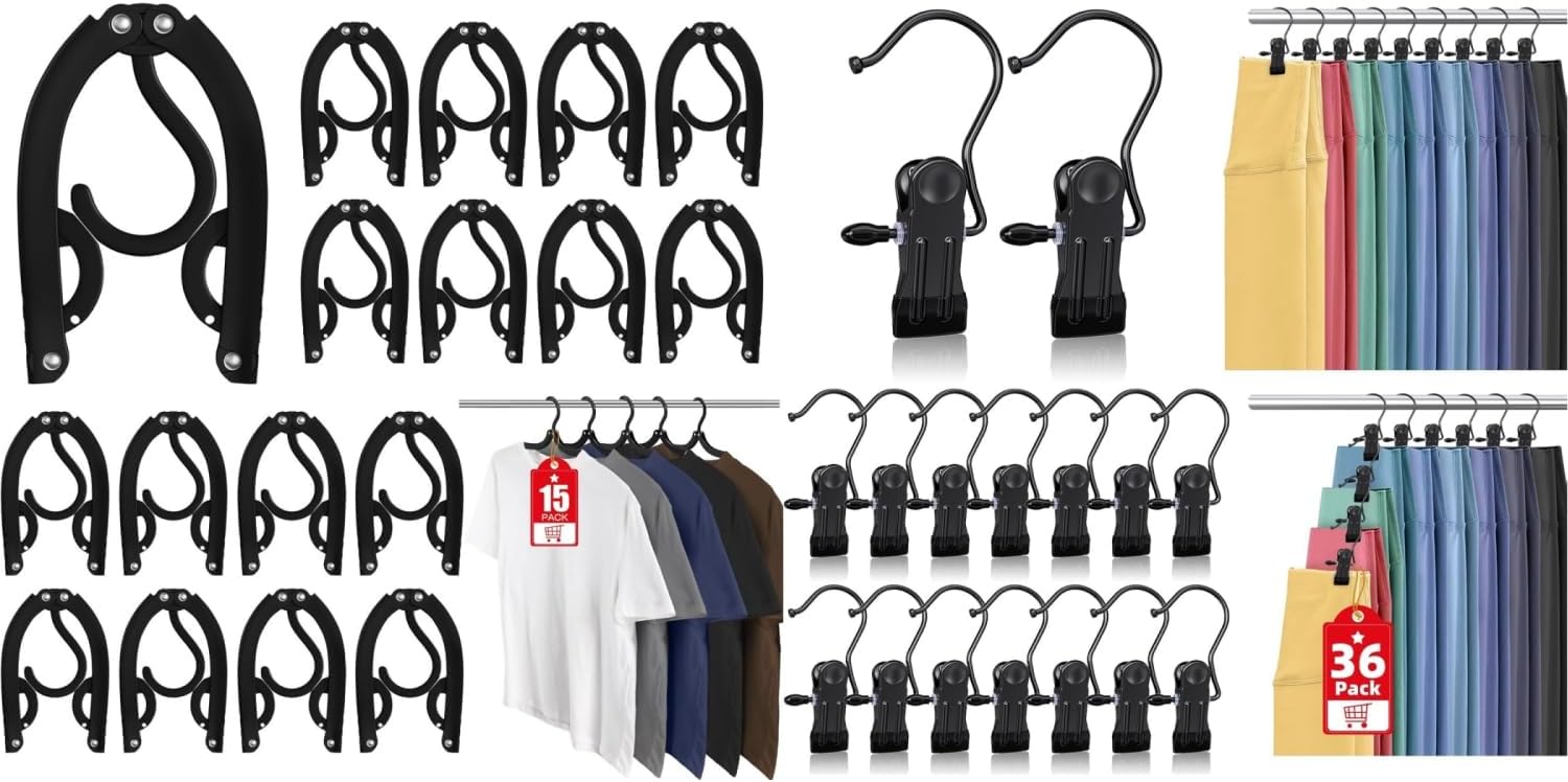 15 Pcs Travel Hangers Portable Foldable Travel Hanger Organizer and 36 Pack Boot Hangers Clips for Closet, Heavy Duty Legging Organizer for Closet - Image 1
