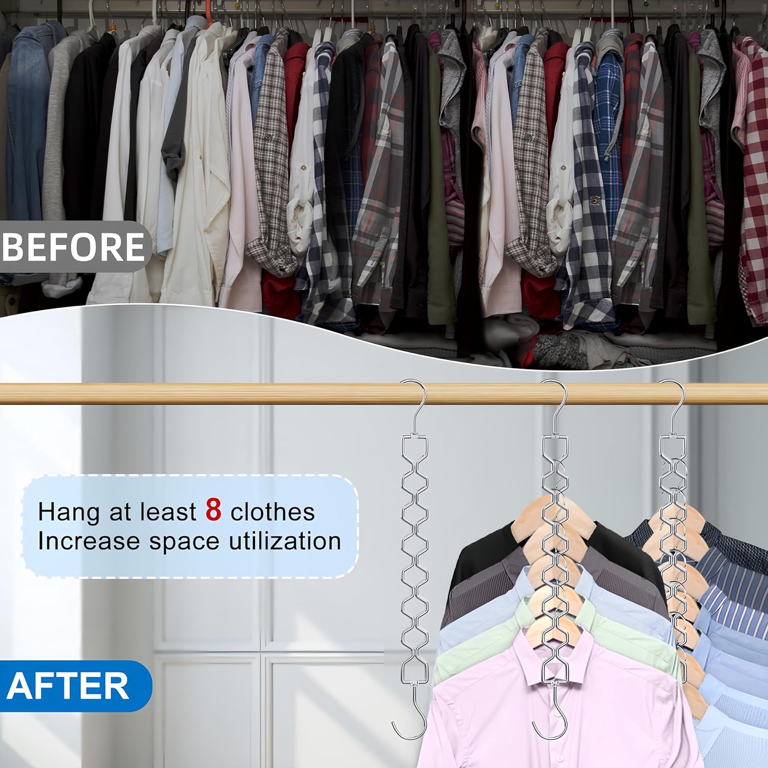 6 Pack Space Saving Hangers for Clothes, Heavy Duty 30Lbs Capacity Clothes Metal Hanger Organizer, 15 Pcs Travel Hangers Portable Foldable Travel Hanger Organizer - Image 2